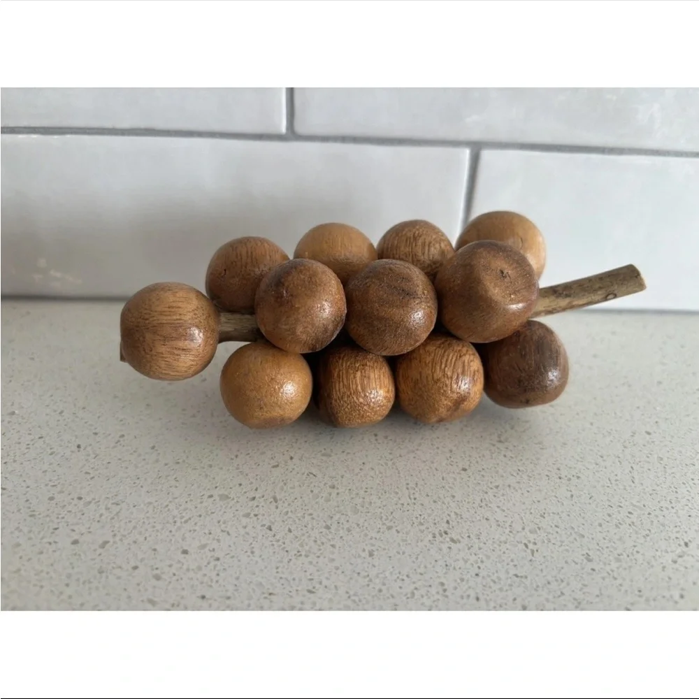Vintage Hand Carved Wooden Fruit- 5 PIECE SET - Great Display Mid Century Modern